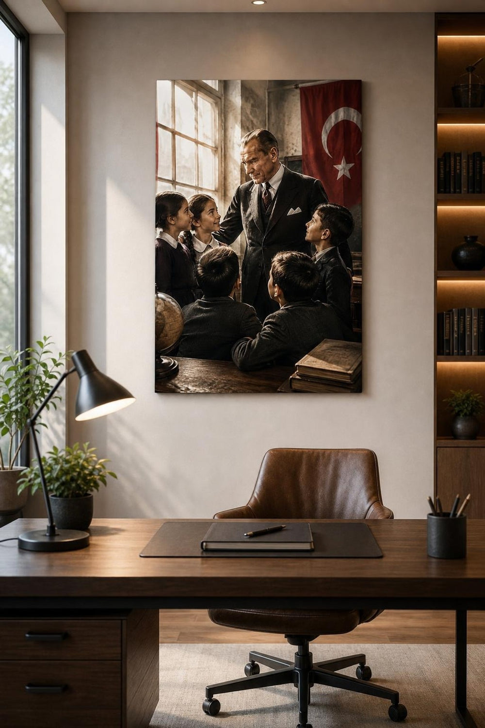 Atatürk ve Çocuklar Baskılı Cam Tablo – Tarihi Dekoratif Duvar Tablosu — görsel 3