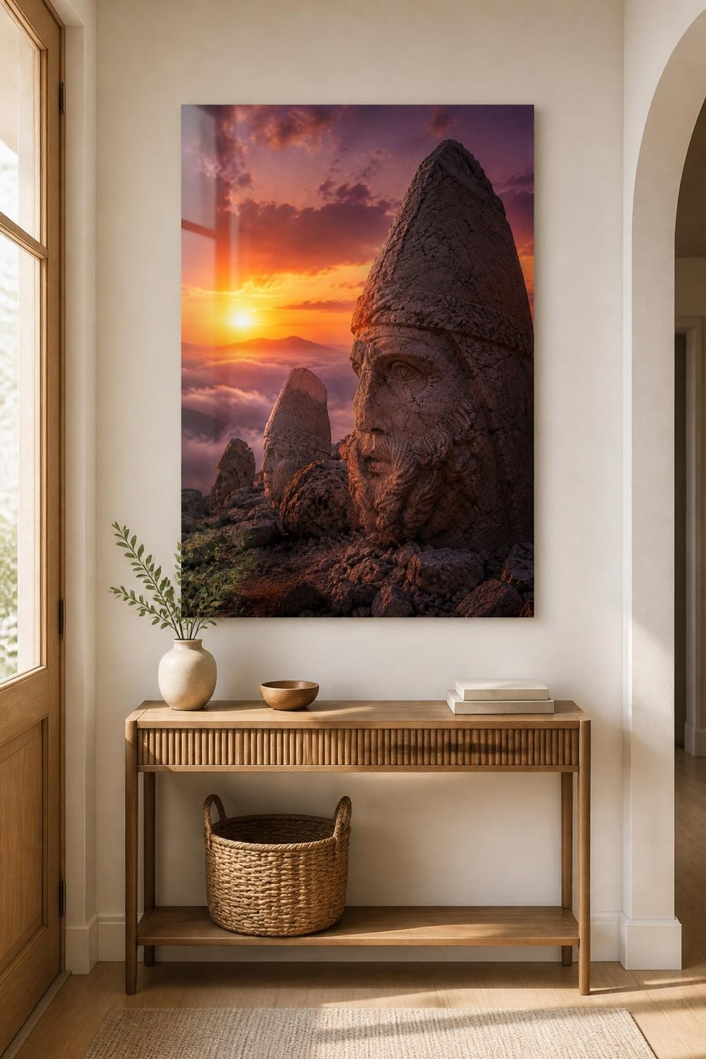 Nemrut Dağı Taş Heykelleri Baskılı Cam Tablo – Antik Doğa Manzarası Duvar Dekoru — görsel 2