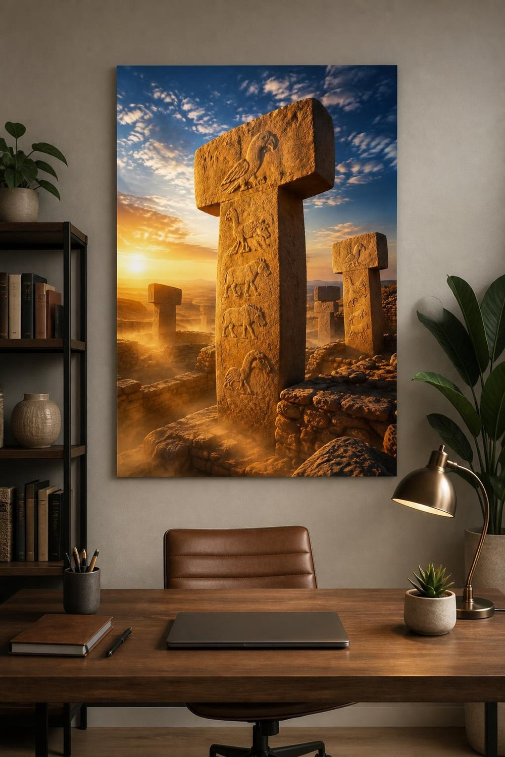 Göbeklitepe Taş Sütunları Baskılı Cam Tablo – Antik Tarih Duvar Dekoru — görsel 1