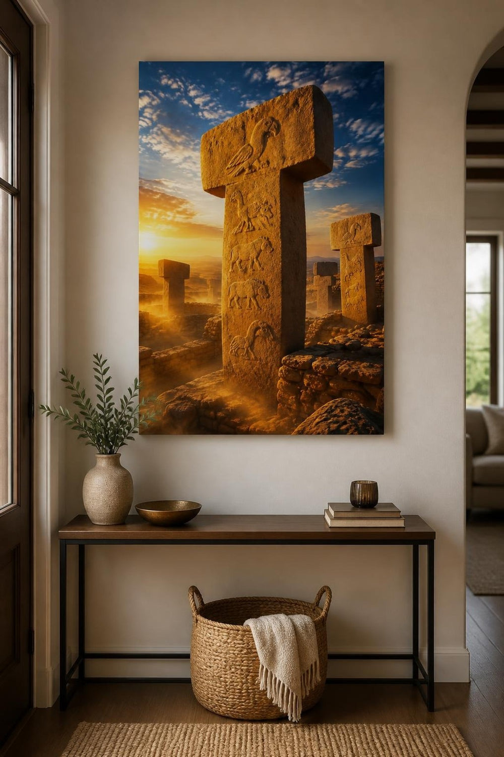 Göbeklitepe Taş Sütunları Baskılı Cam Tablo – Antik Tarih Duvar Dekoru — görsel 3
