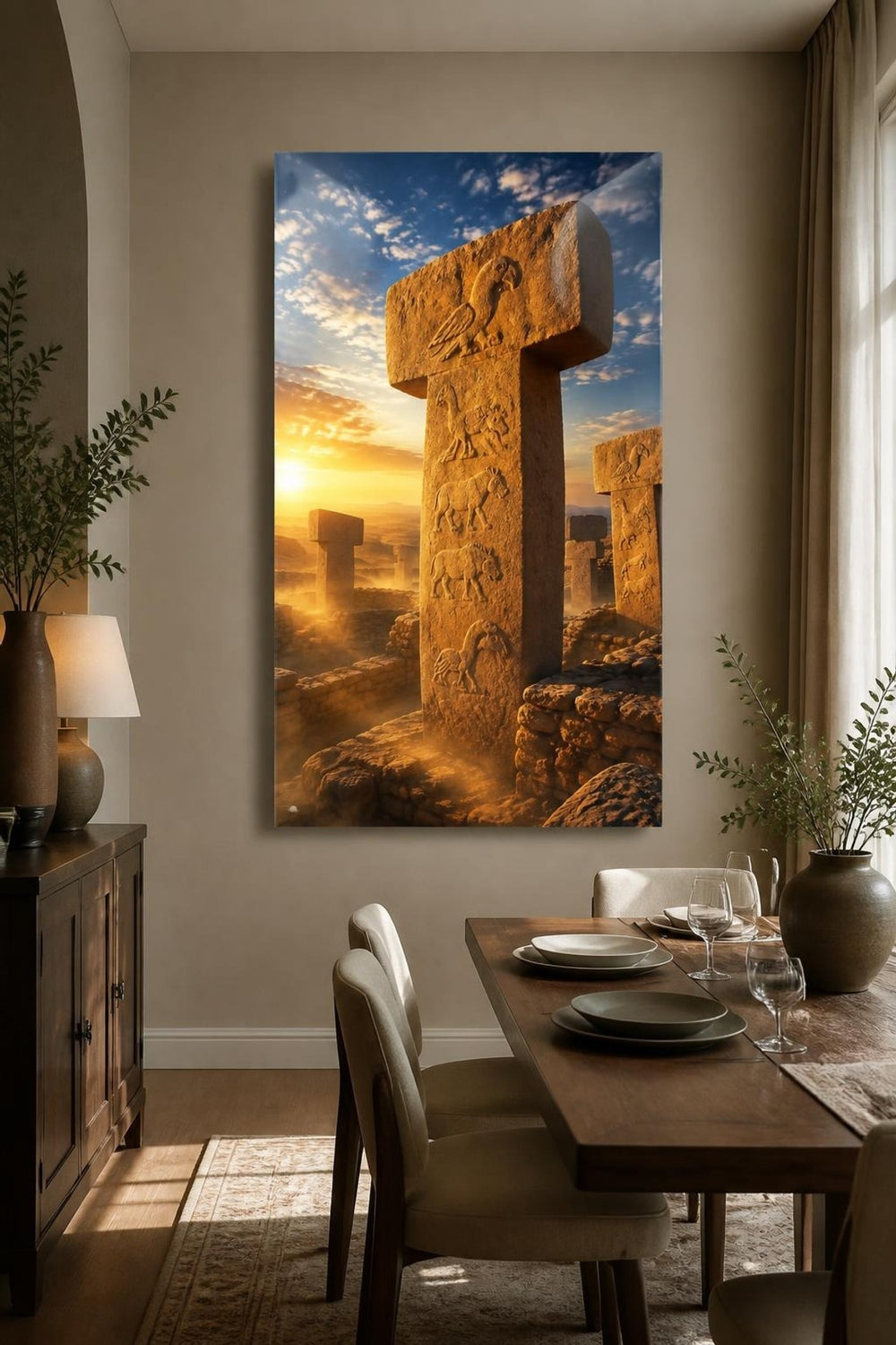 Göbeklitepe Taş Sütunları Baskılı Cam Tablo – Antik Tarih Duvar Dekoru — görsel 4