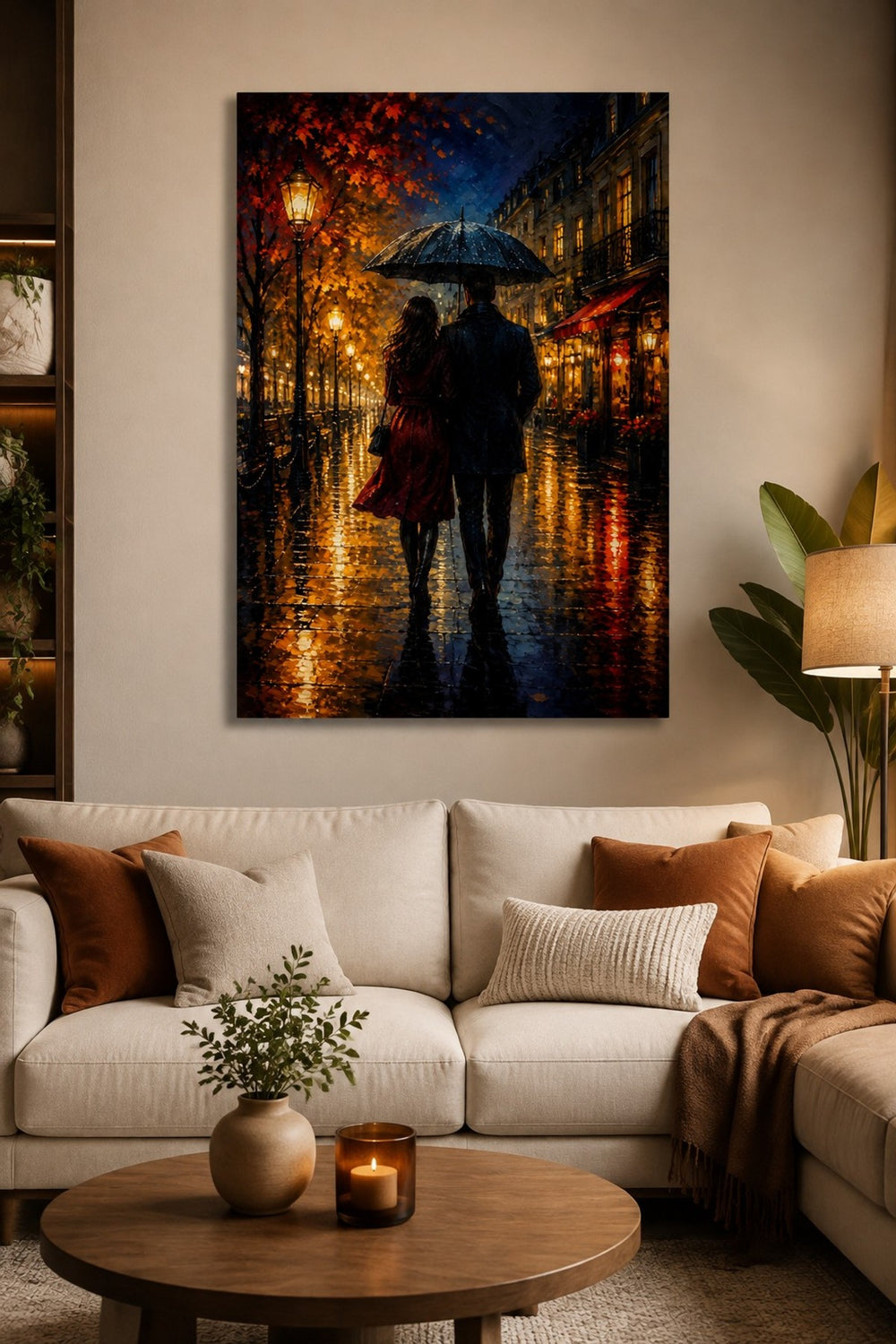 Yağmurlu Sokak Aşkı Baskılı Cam Tablo – Romantik Duvar Dekoru — görsel 3