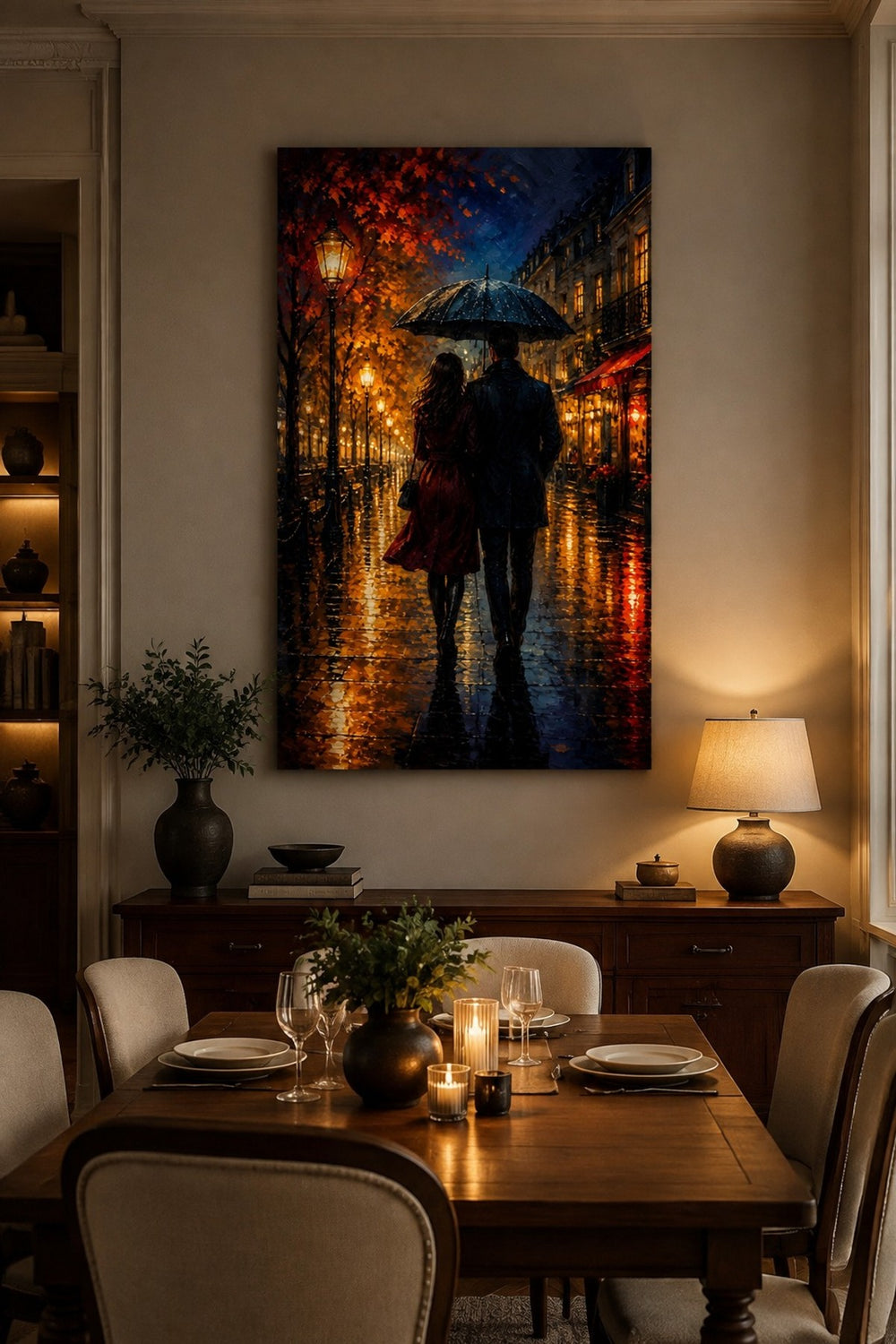Yağmurlu Sokak Aşkı Baskılı Cam Tablo – Romantik Duvar Dekoru — görsel 5