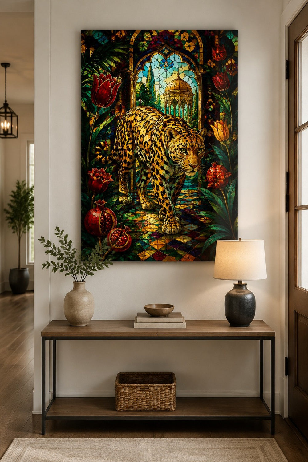 Leopar Desenli Baskılı Cam Tablo – Vitray Stil Dekoratif Duvar Tablosu — görsel 3
