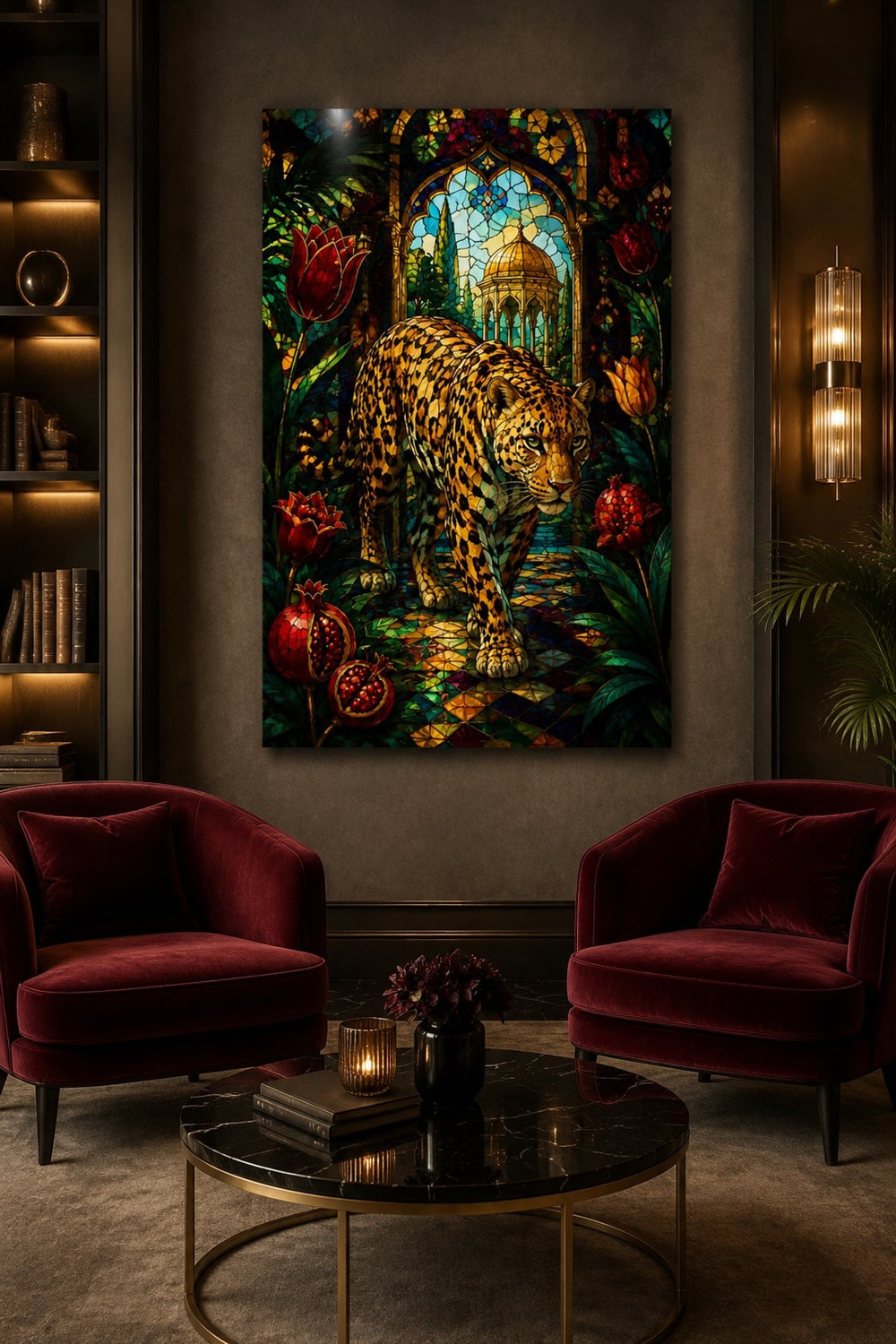 Leopar Desenli Baskılı Cam Tablo – Vitray Stil Dekoratif Duvar Tablosu — görsel 5