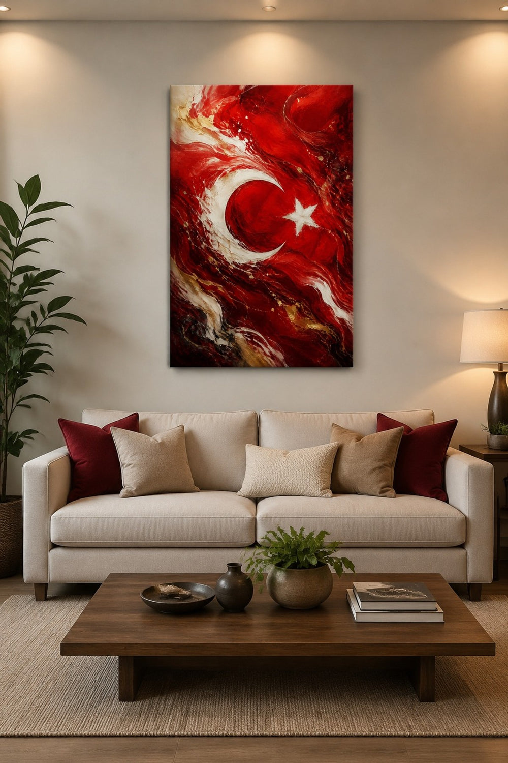 Türk Bayrağı Temalı Baskılı Cam Tablo – Soyut Sanat UV Baskı Duvar Dekoru — görsel 1