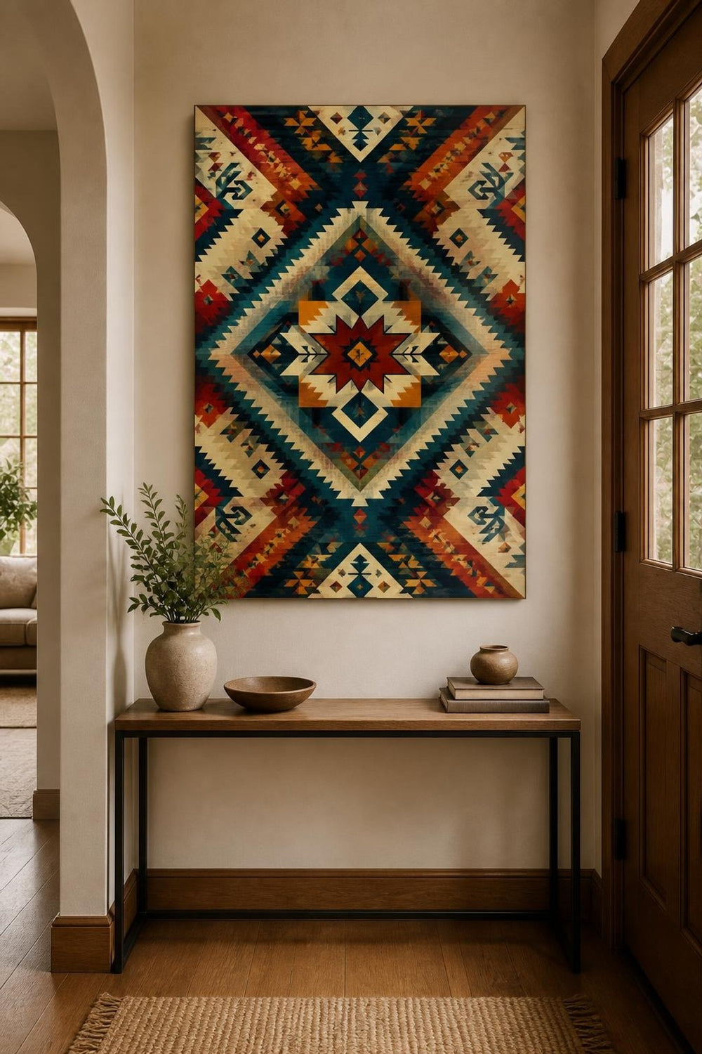 Etnik Kilim Desenli Baskılı Cam Tablo – Geometrik UV Baskı Duvar Dekoru — görsel 3