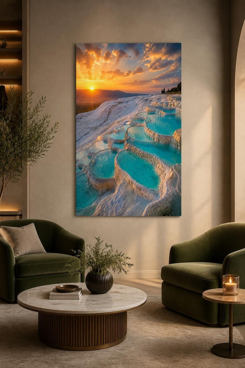 Pamukkale Travertenleri Baskılı Cam Tablo – Gün Batımı Manzara Duvar Dekoru — görsel 4
