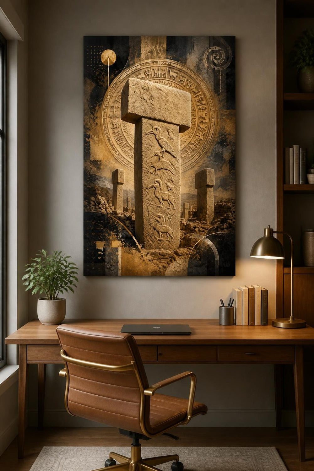 Göbeklitepe Desenli Baskılı Cam Tablo – Antik Taş Anıt UV Baskı Duvar Dekoru — görsel 4