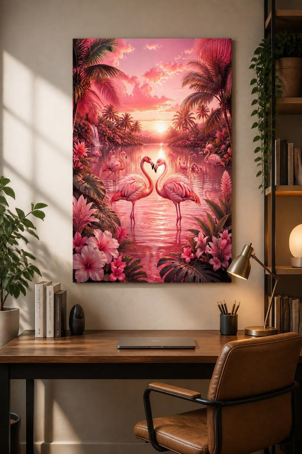 Flamingo Desenli Baskılı Cam Tablo – Pembe Tropikal UV Baskı Duvar Dekoru — görsel 2