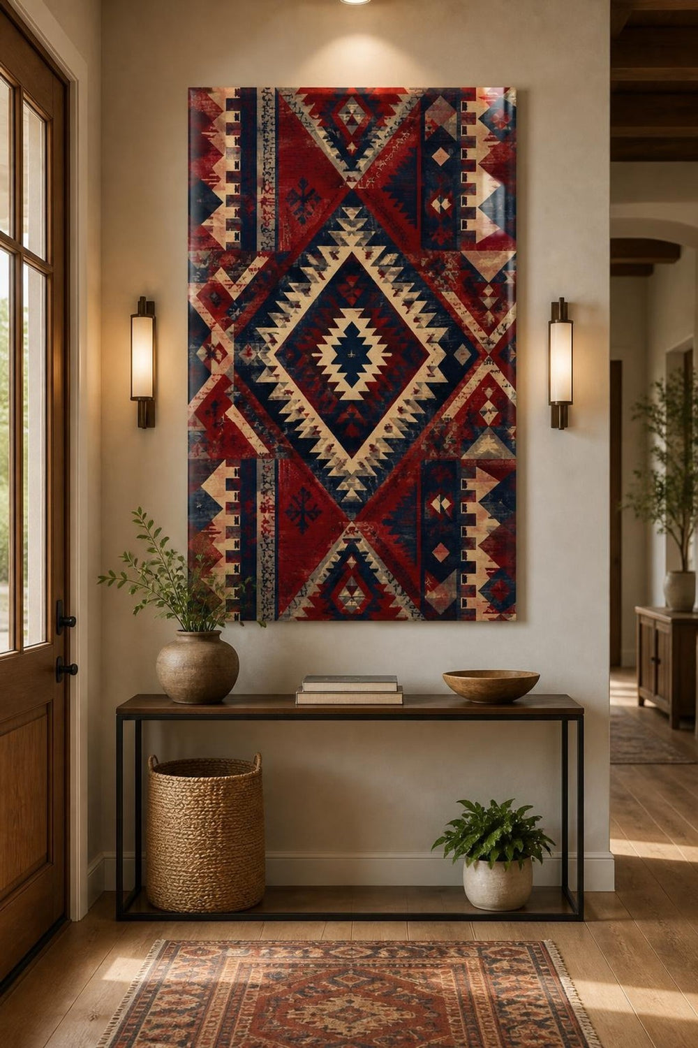 Etnik Kilim Desenli Baskılı Cam Tablo – UV Baskı Dekoratif Duvar Tablosu — görsel 3