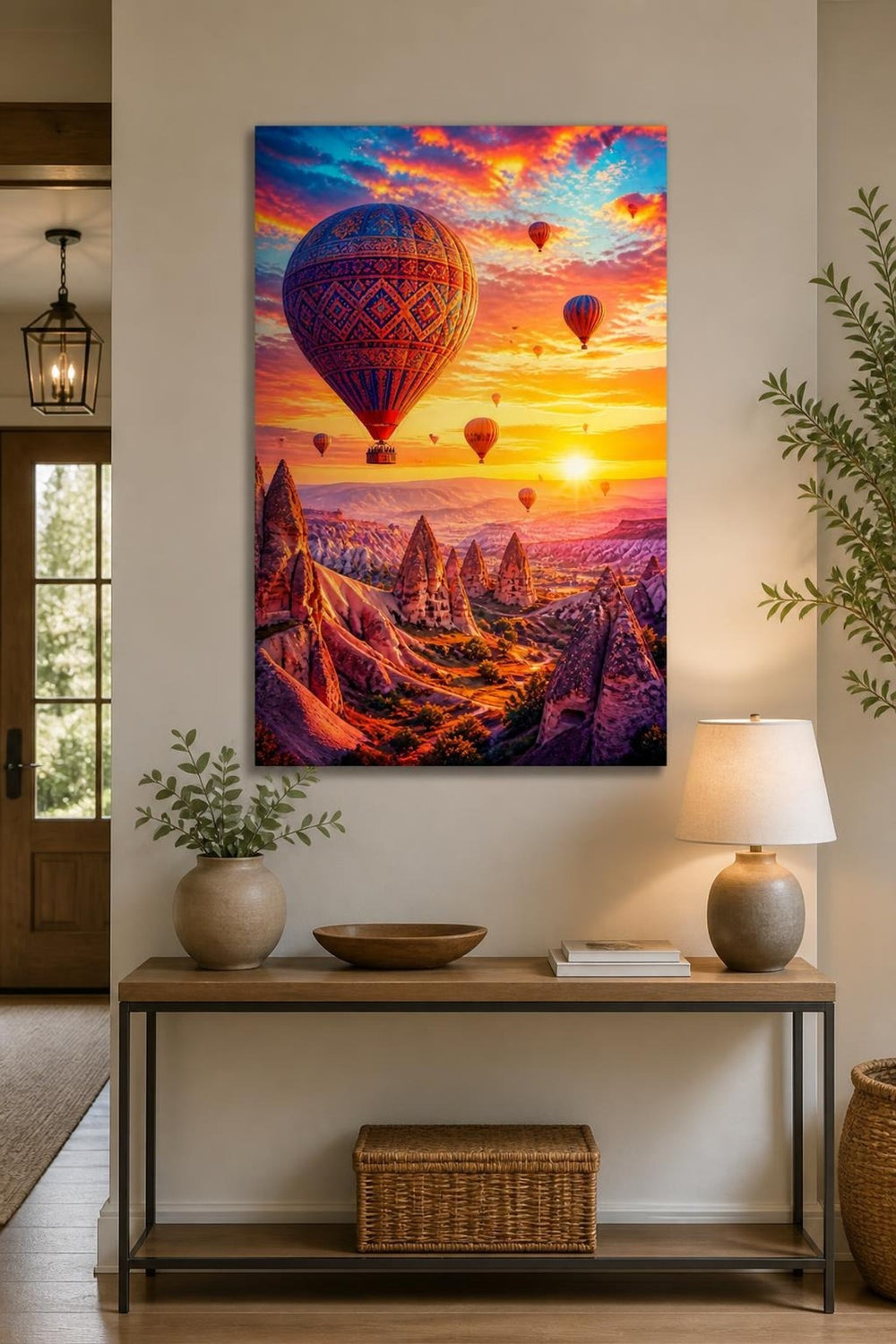 Kapadokya Balon Manzaralı Baskılı Cam Tablo – Canlı UV Baskı Duvar Dekoru — görsel 4