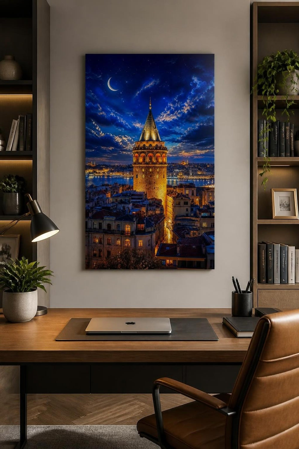 Galata Kulesi Desenli Baskılı Cam Tablo – İstanbul Gece Manzaralı UV Duvar Tablosu — görsel 2