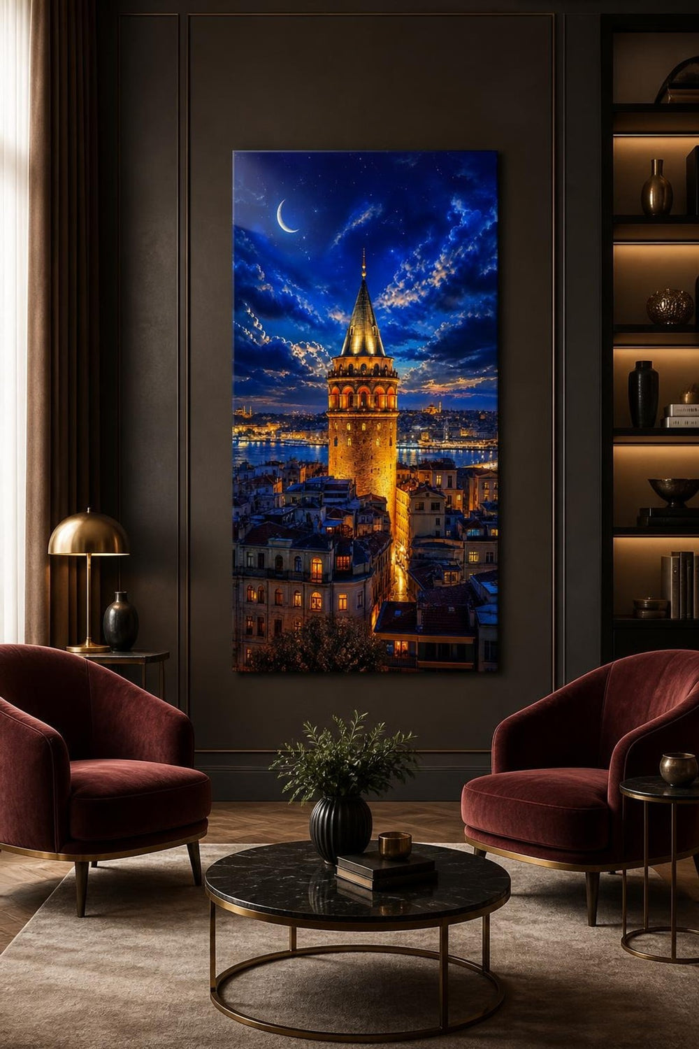 Galata Kulesi Desenli Baskılı Cam Tablo – İstanbul Gece Manzaralı UV Duvar Tablosu — görsel 4