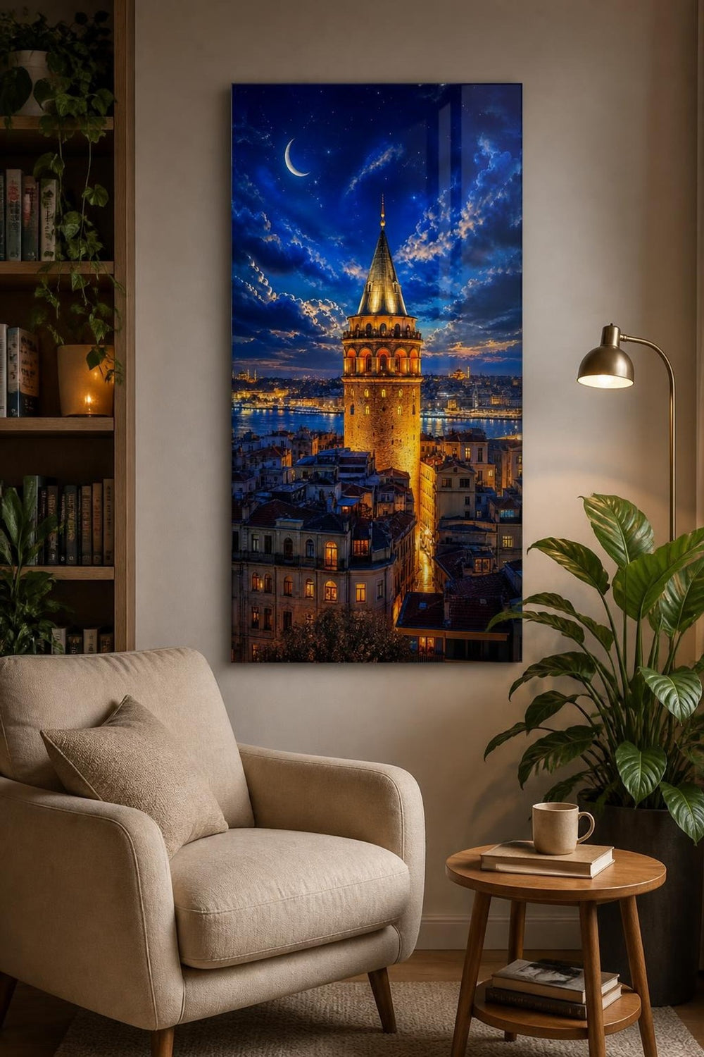 Galata Kulesi Desenli Baskılı Cam Tablo – İstanbul Gece Manzaralı UV Duvar Tablosu — görsel 5