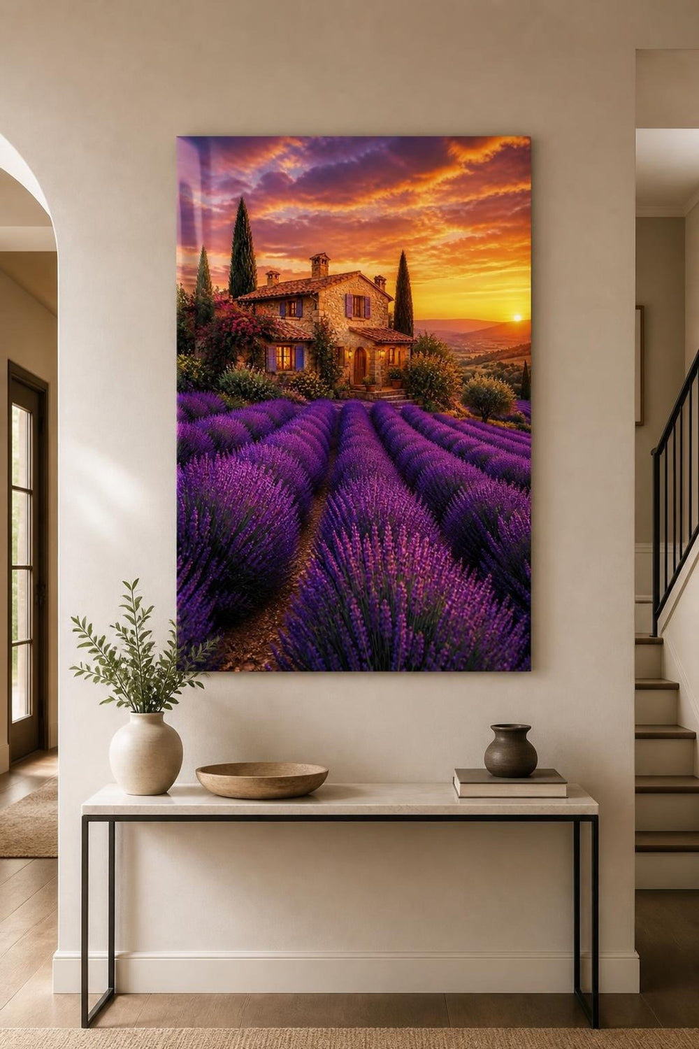 Lavanta Bahçesi Baskılı Cam Tablo – Provence Manzara UV Baskı Duvar Dekoru — görsel 3