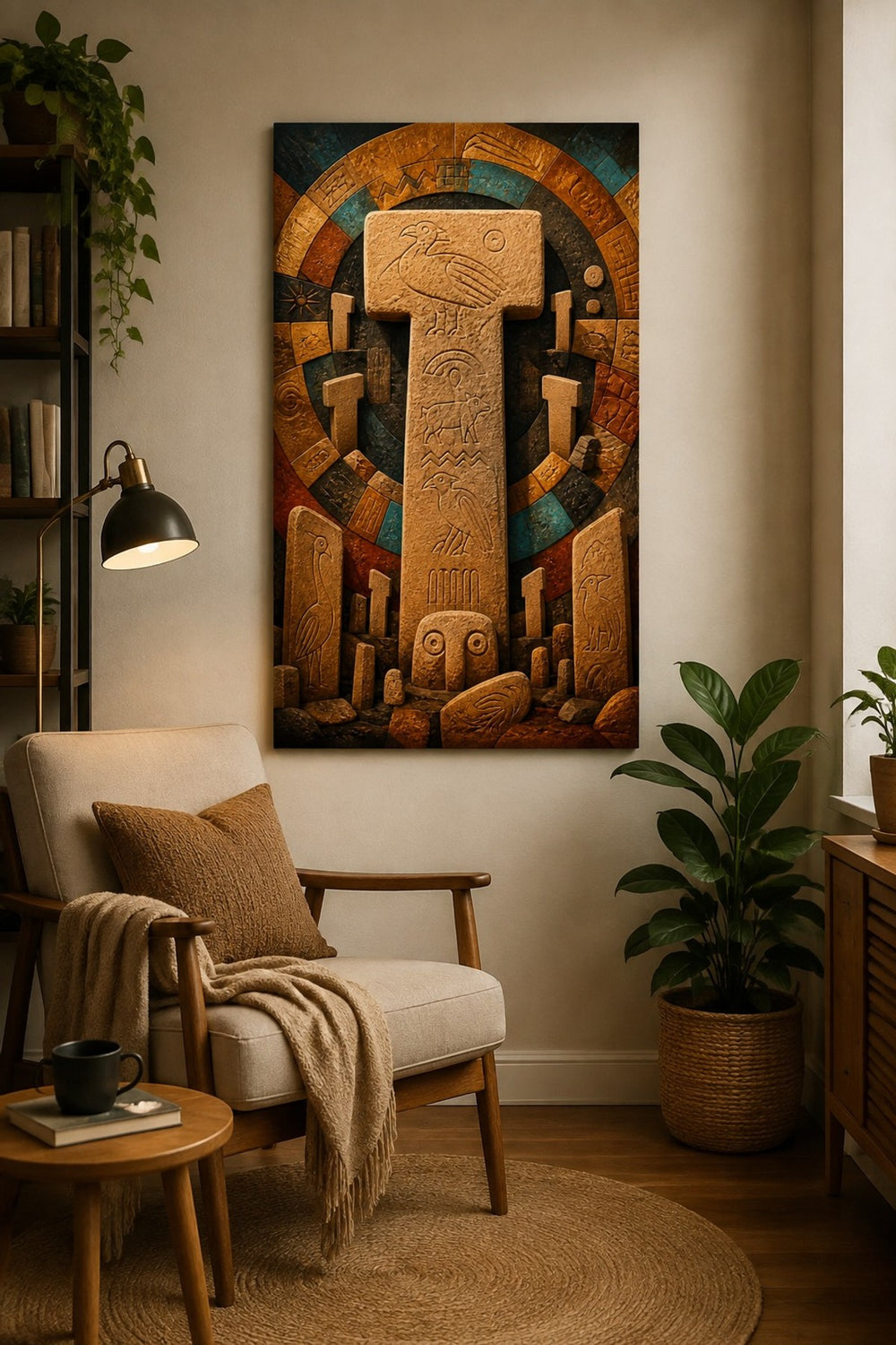 Göbeklitepe Motifli Baskılı Cam Tablo – Taş Desenli Arkeolojik Duvar Dekoru — görsel 4