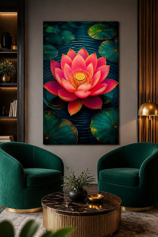 Lotus Çiçeği Baskılı Cam Tablo – UV Baskı Dekoratif Duvar Tablosu — görsel 1