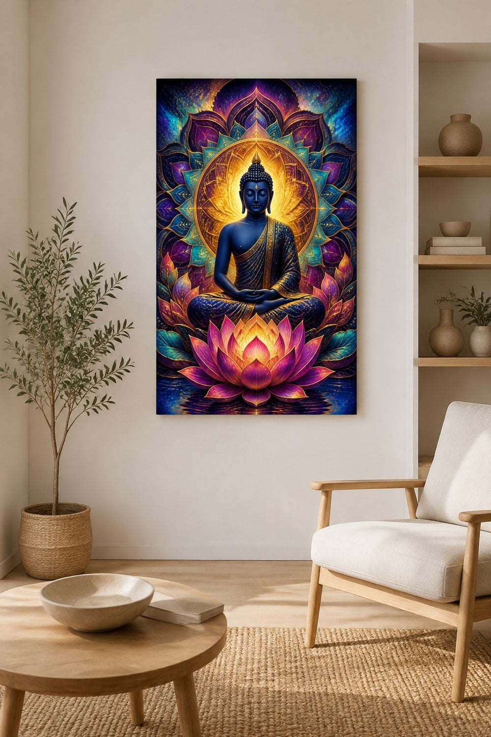 Buddha Lotus Baskılı Cam Tablo – UV Baskı Meditasyon Dekoratif Duvar Tablosu — görsel 4