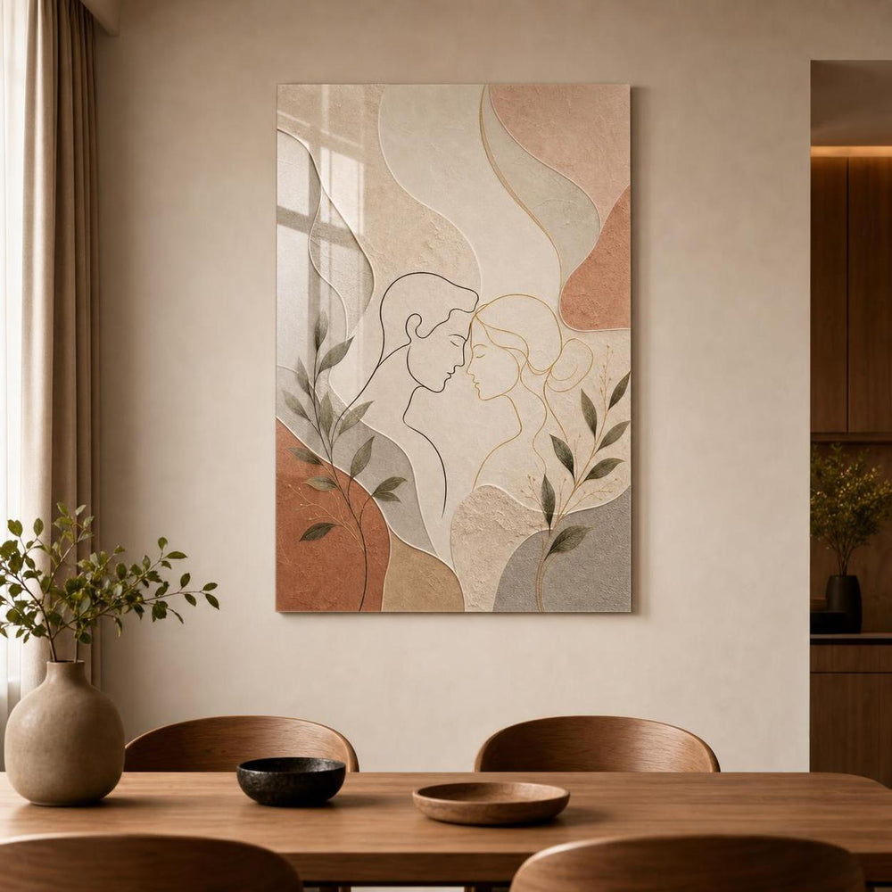 Minimalist Çift Portresi Baskılı Cam Tablo – UV Baskı Modern Duvar Dekoru — görsel 4