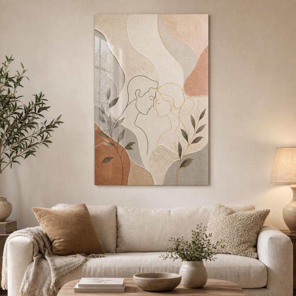 Minimalist Çift Portresi Baskılı Cam Tablo – UV Baskı Modern Duvar Dekoru — görsel 3