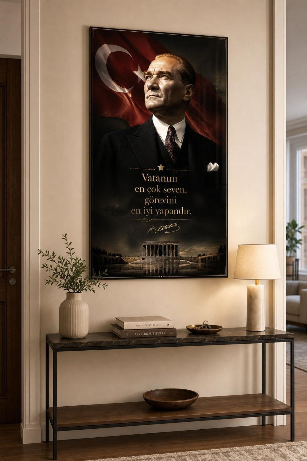 Atatürk Vatan Sözlü Anıtkabir Baskılı Cam Tablo – UV Baskı Dekoratif Duvar Tablosu