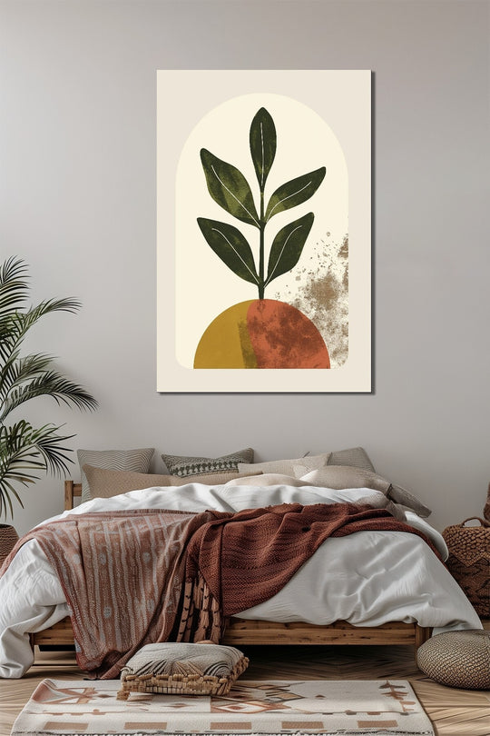 Minimalist Yaprak Baskılı Cam Tablo – Soyut Bitki Desenli Modern Duvar Dekoru