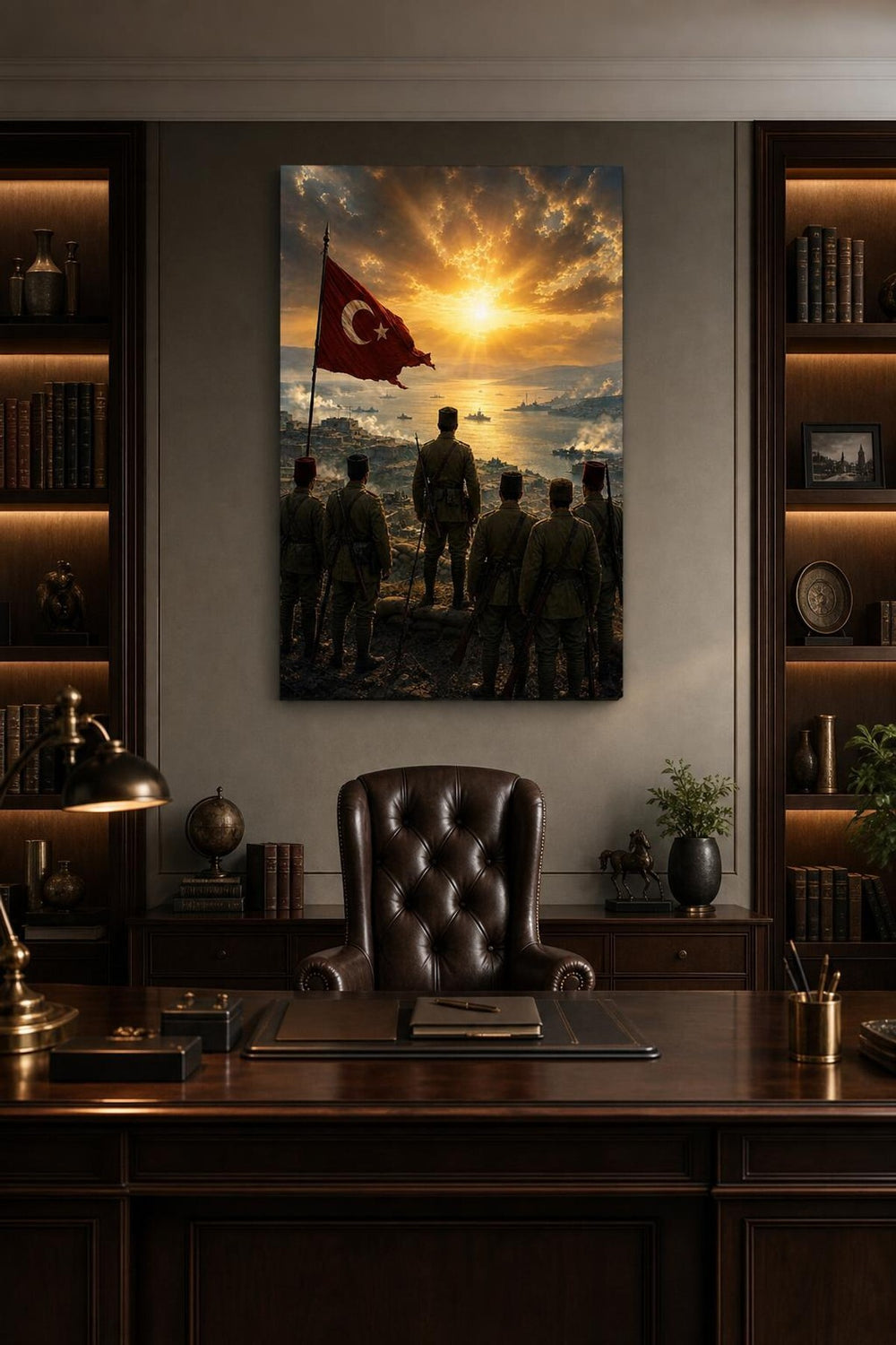 Türk Bayrağı Asker Temalı Baskılı Cam Tablo – UV Baskı Vatan Duvar Dekoru
