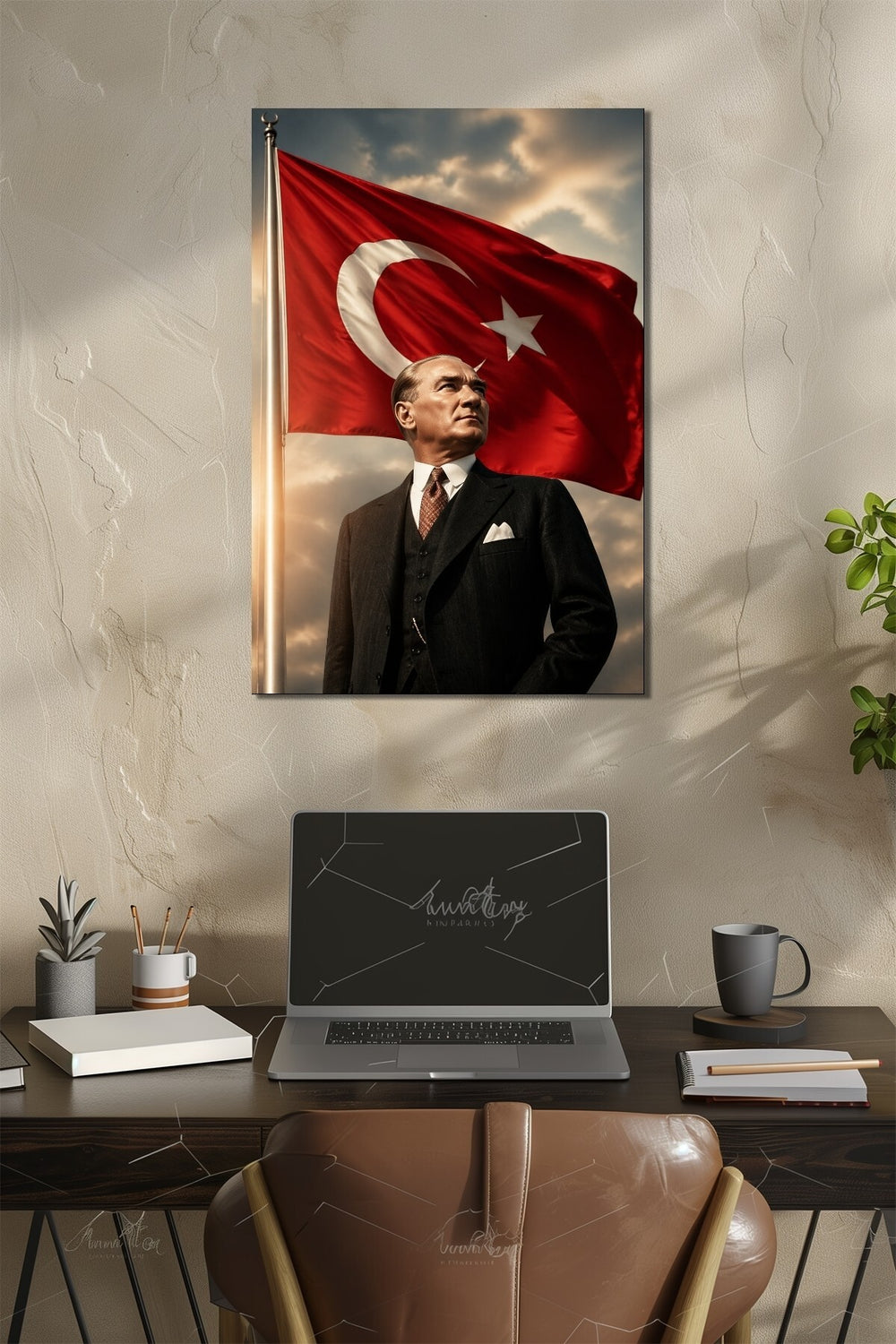 Atatürk Türk Bayrağı Baskılı Cam Tablo – Milli Temalı Prestij UV Baskı Duvar Dekoru