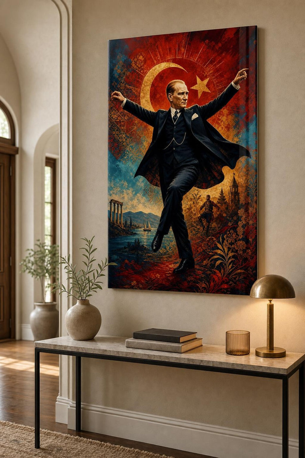 Atatürk Zeybek Modern Sanat Baskılı Cam Tablo – UV Baskı Dekoratif Duvar Tablosu