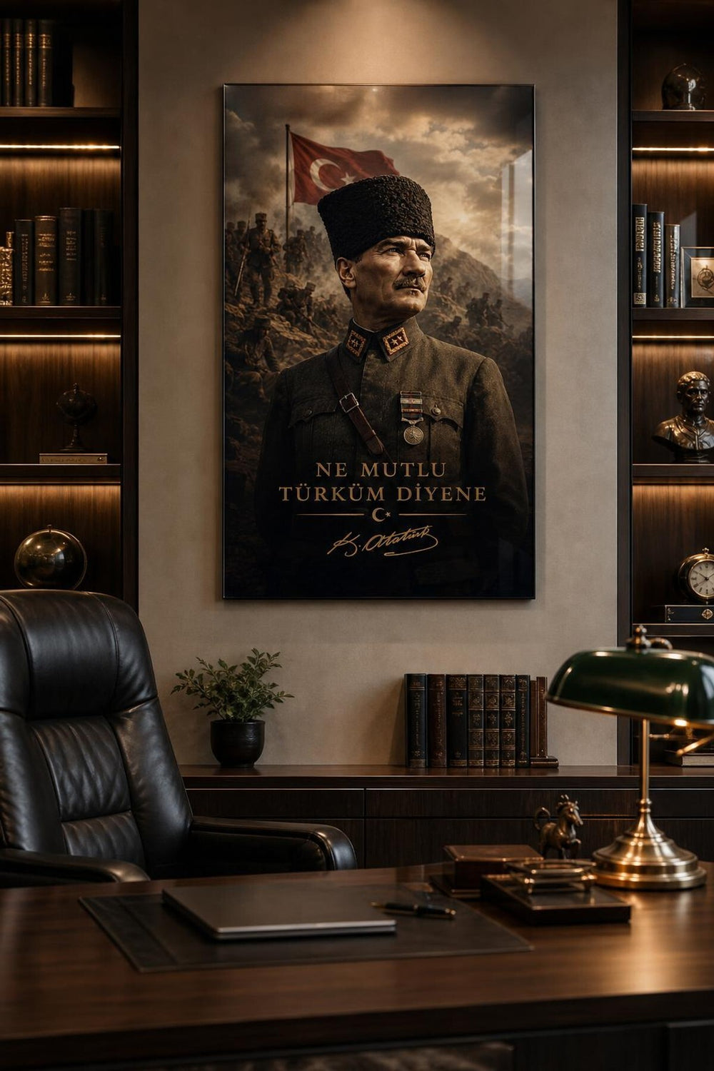 Atatürk Temalı Baskılı Cam Tablo – Türk Bayraklı UV Baskı Dekoratif Duvar Tablosu
