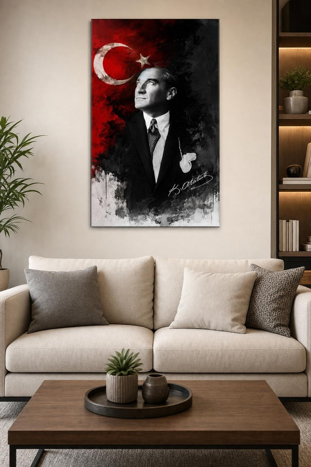 Atatürk Kırmızı Siyah Modern Baskılı Cam Tablo – UV Baskı Dekoratif Duvar Tablosu