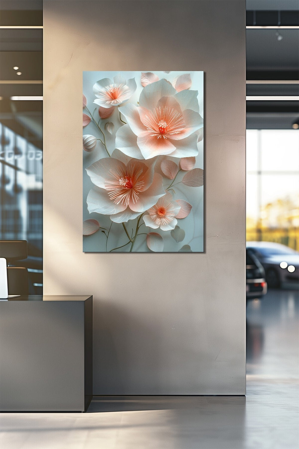 Çiçek Baskılı Cam Tablo – Pastel Tonlu Zarif Floral Dekoratif Duvar Tablosu