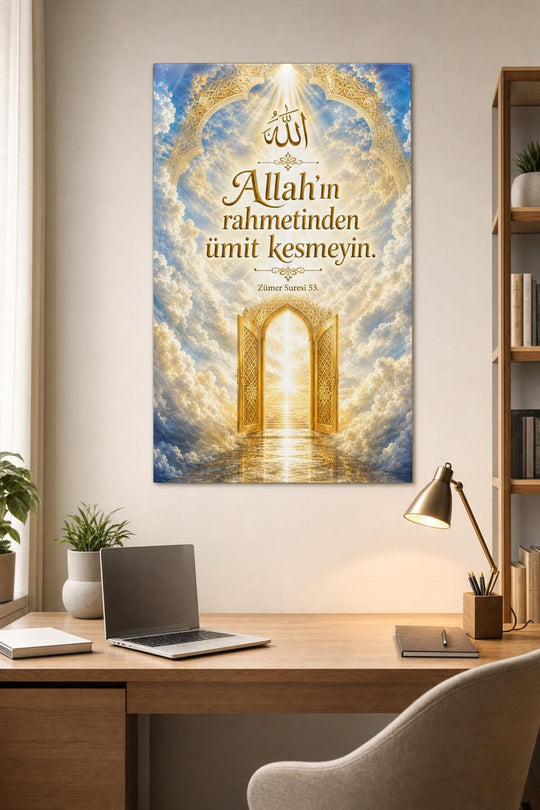 Allah’ın Rahmetinden Ümit Kesmeyin Baskılı Cam Tablo – Dini UV Duvar Dekoru