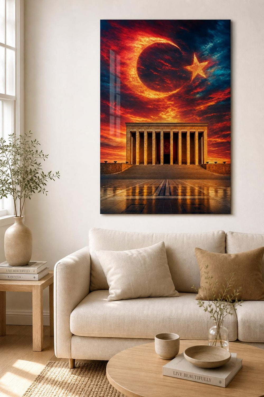 Anıtkabir Türk Bayrağı Baskılı Cam Tablo – UV Baskı Dekoratif Duvar Tablosu