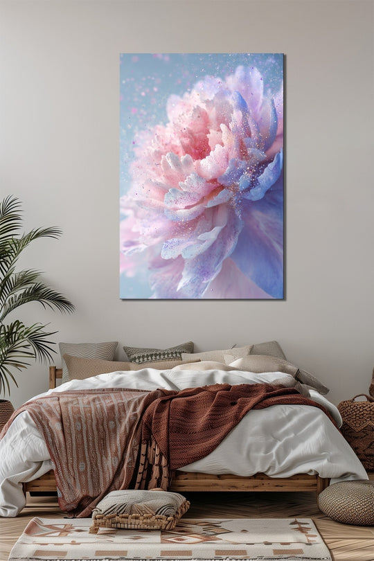 Şakayık Çiçeği Baskılı Cam Tablo – Pastel Tonlu Zarif Floral Duvar Dekoru