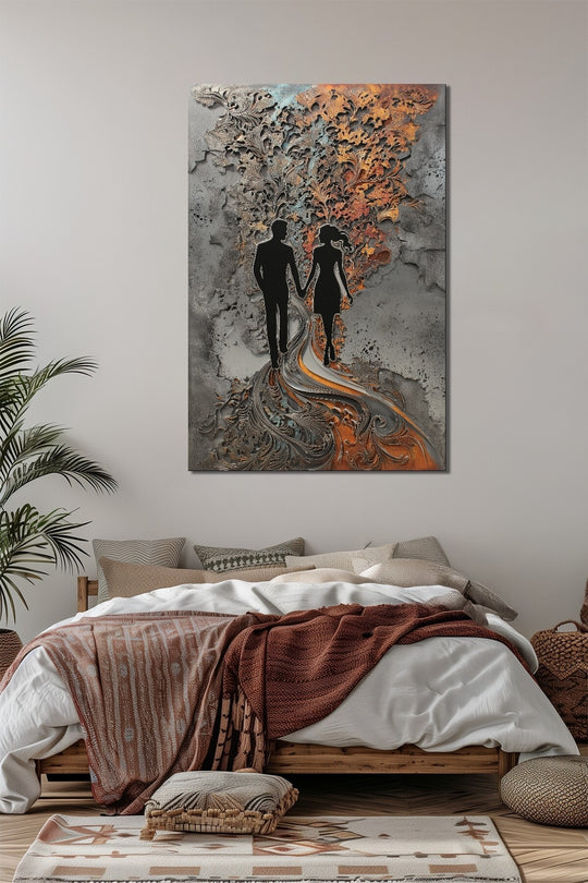 Aşk Yolu Silüet Baskılı Cam Tablo – Modern Sanatsal UV Baskı Dekor