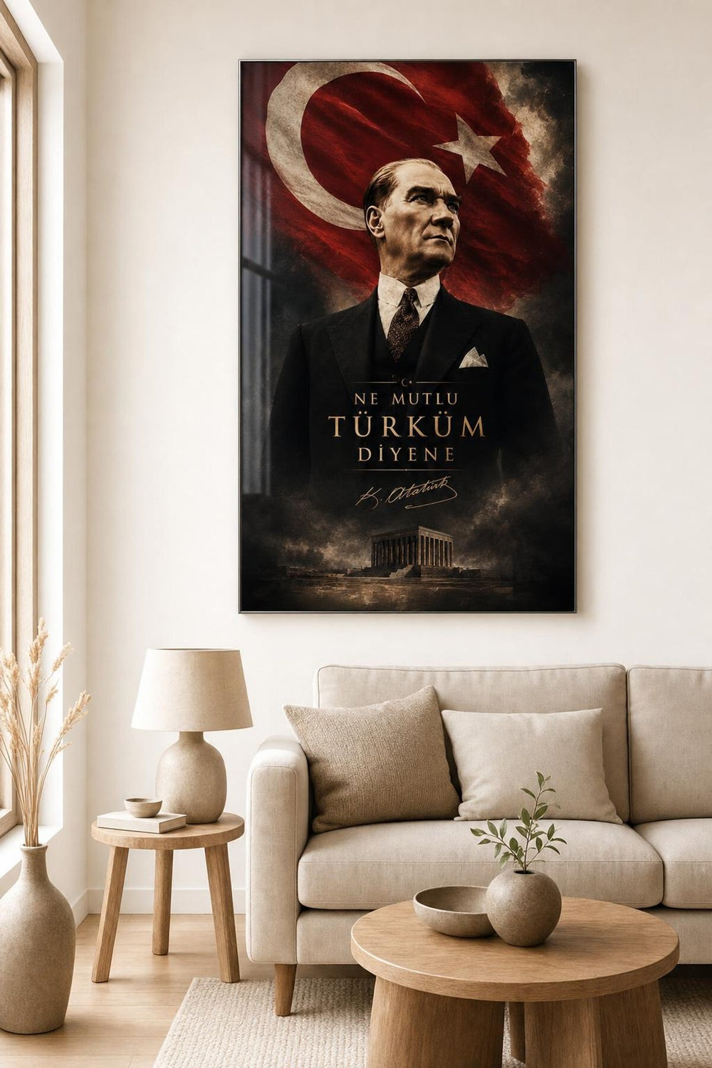 Atatürk Ne Mutlu Türküm Diyene Baskılı Cam Tablo – UV Baskı Dekoratif Duvar Tablosu