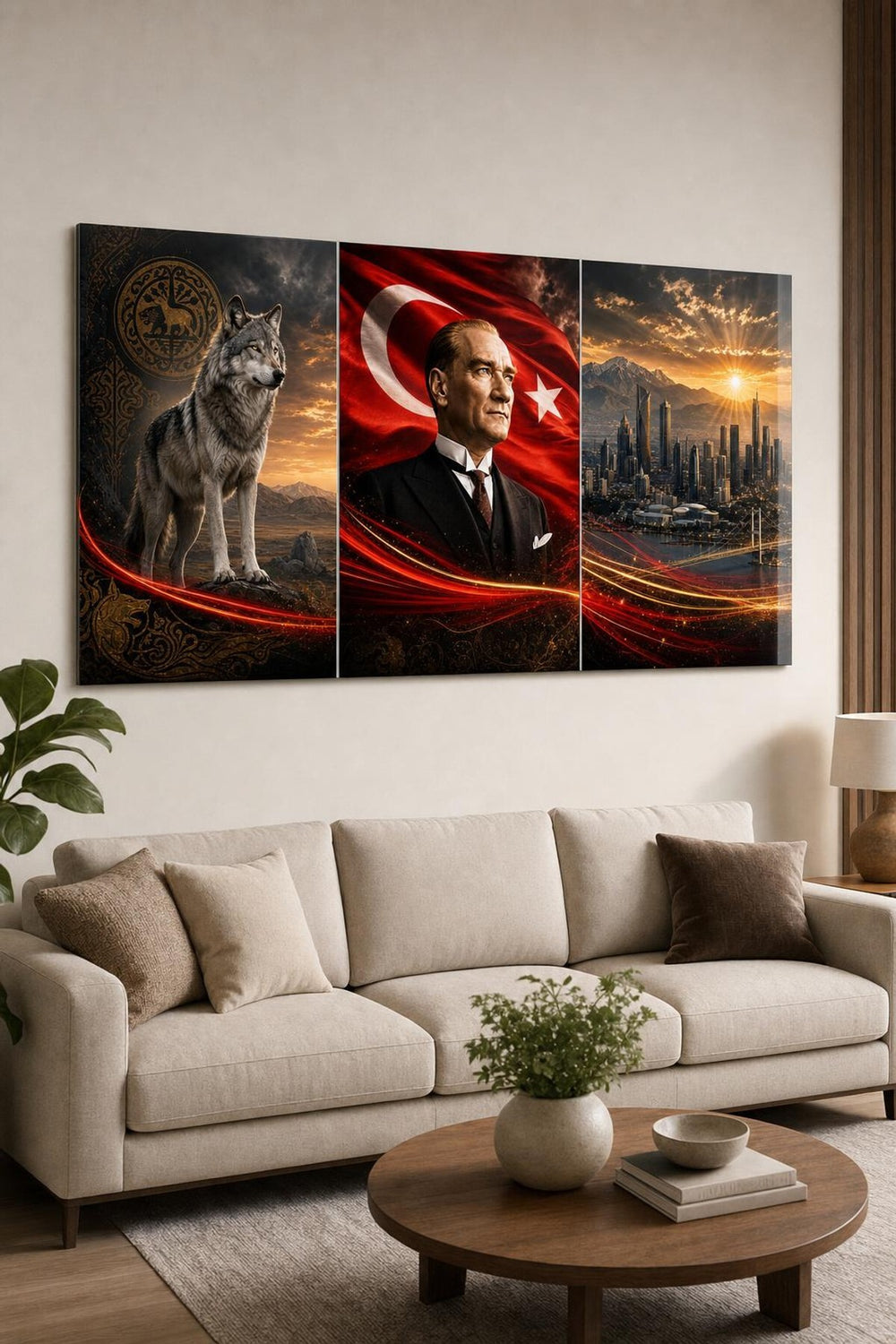 Atatürk Türk Bayrağı Bozkurt Baskılı Cam Tablo – UV Baskı Dekoratif Duvar Tablosu