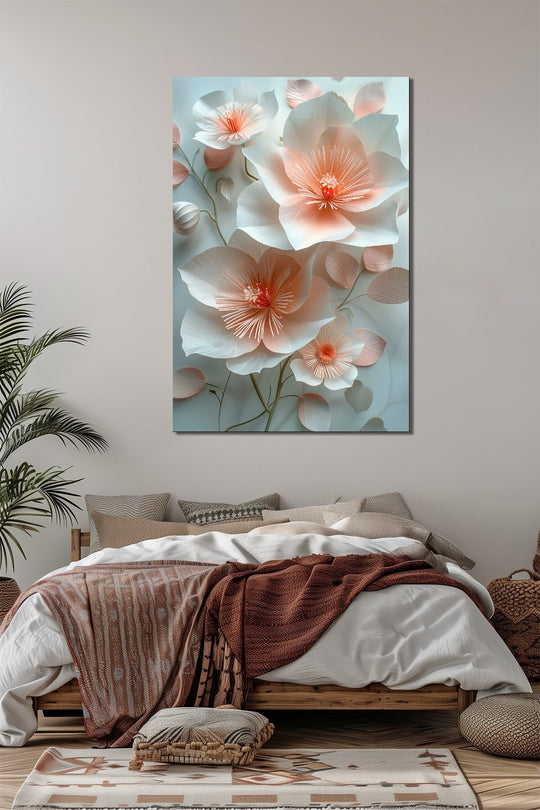 Çiçek Baskılı Cam Tablo – Pastel Tonlu Zarif Floral Dekoratif Duvar Tablosu