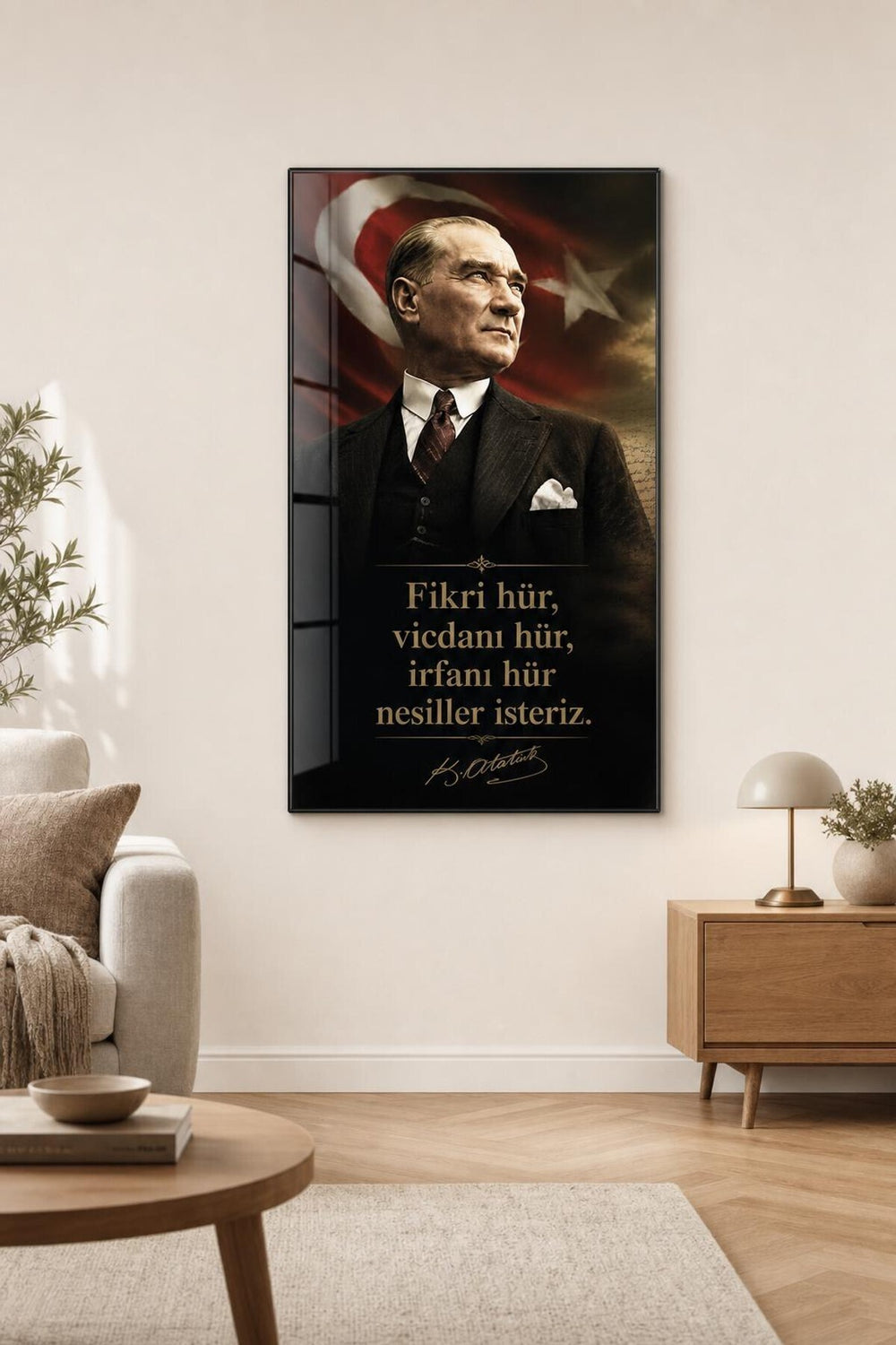 Atatürk Sözlü Türk Bayraklı Baskılı Cam Tablo – Dekoratif UV Baskı Duvar Tablosu