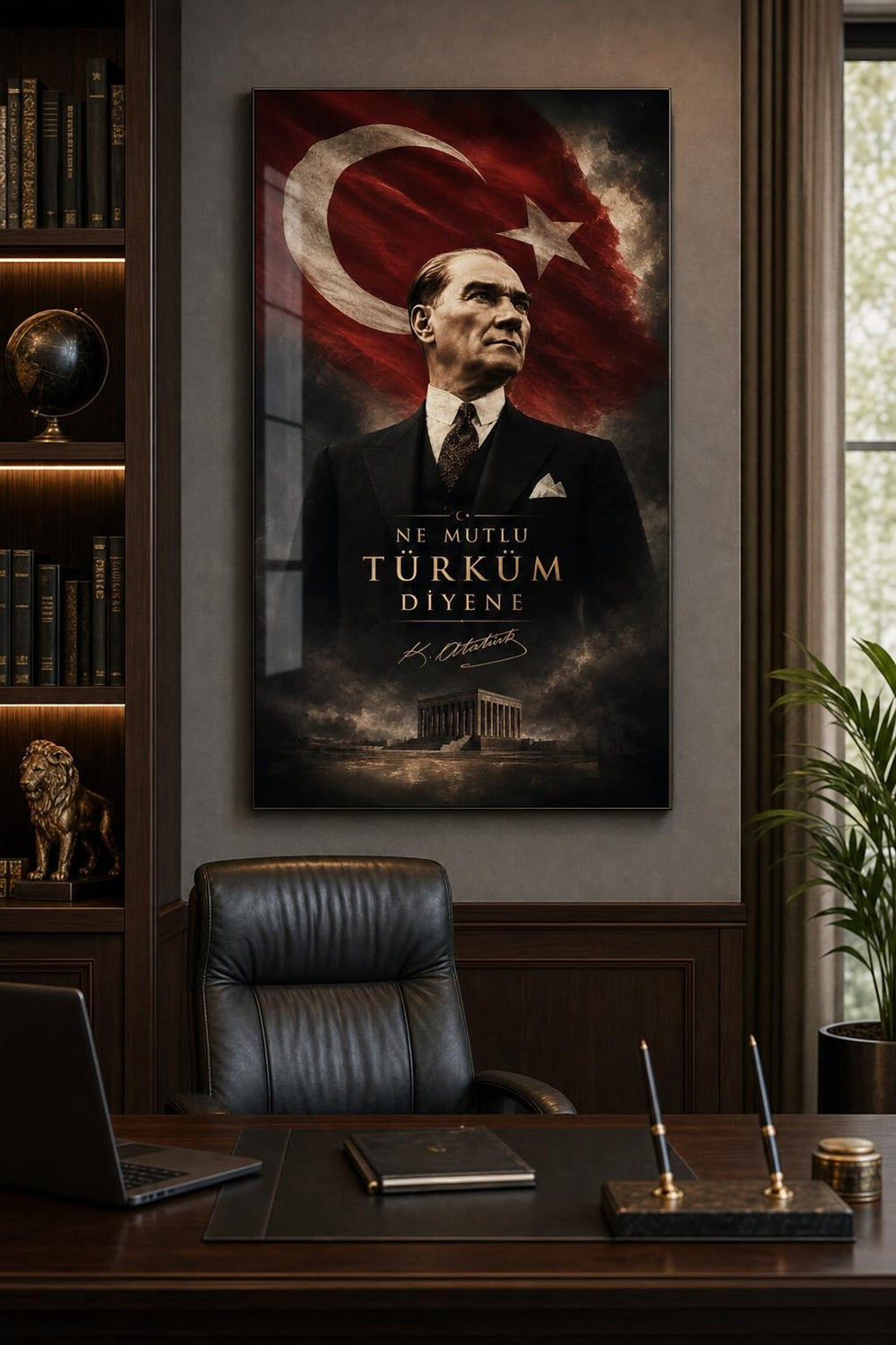 Atatürk Ne Mutlu Türküm Diyene Baskılı Cam Tablo – UV Baskı Dekoratif Duvar Tablosu