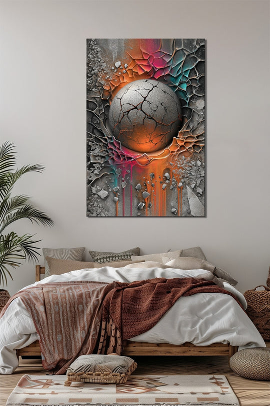 Çatlak Küre Baskılı Cam Tablo – Soyut Renk Geçişli Modern Duvar Dekoru