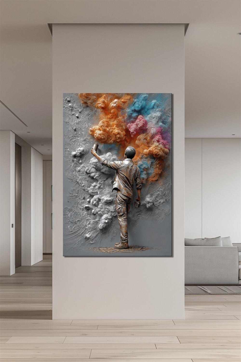 Graffiti Sanatçı Baskılı Cam Tablo – Modern Renk Patlaması Duvar Dekoru