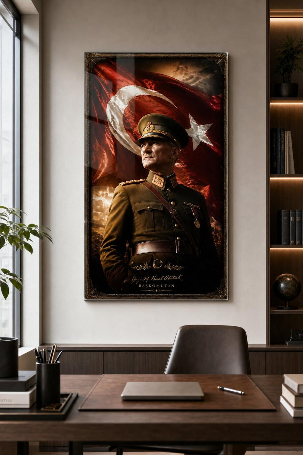 Atatürk Mareşal Üniformalı Baskılı Cam Tablo – UV Baskı Dekoratif Duvar Tablosu