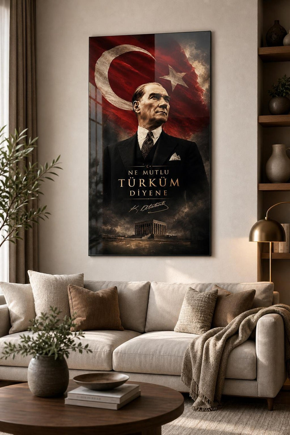 Atatürk Ne Mutlu Türküm Diyene Baskılı Cam Tablo – UV Baskı Dekoratif Duvar Tablosu
