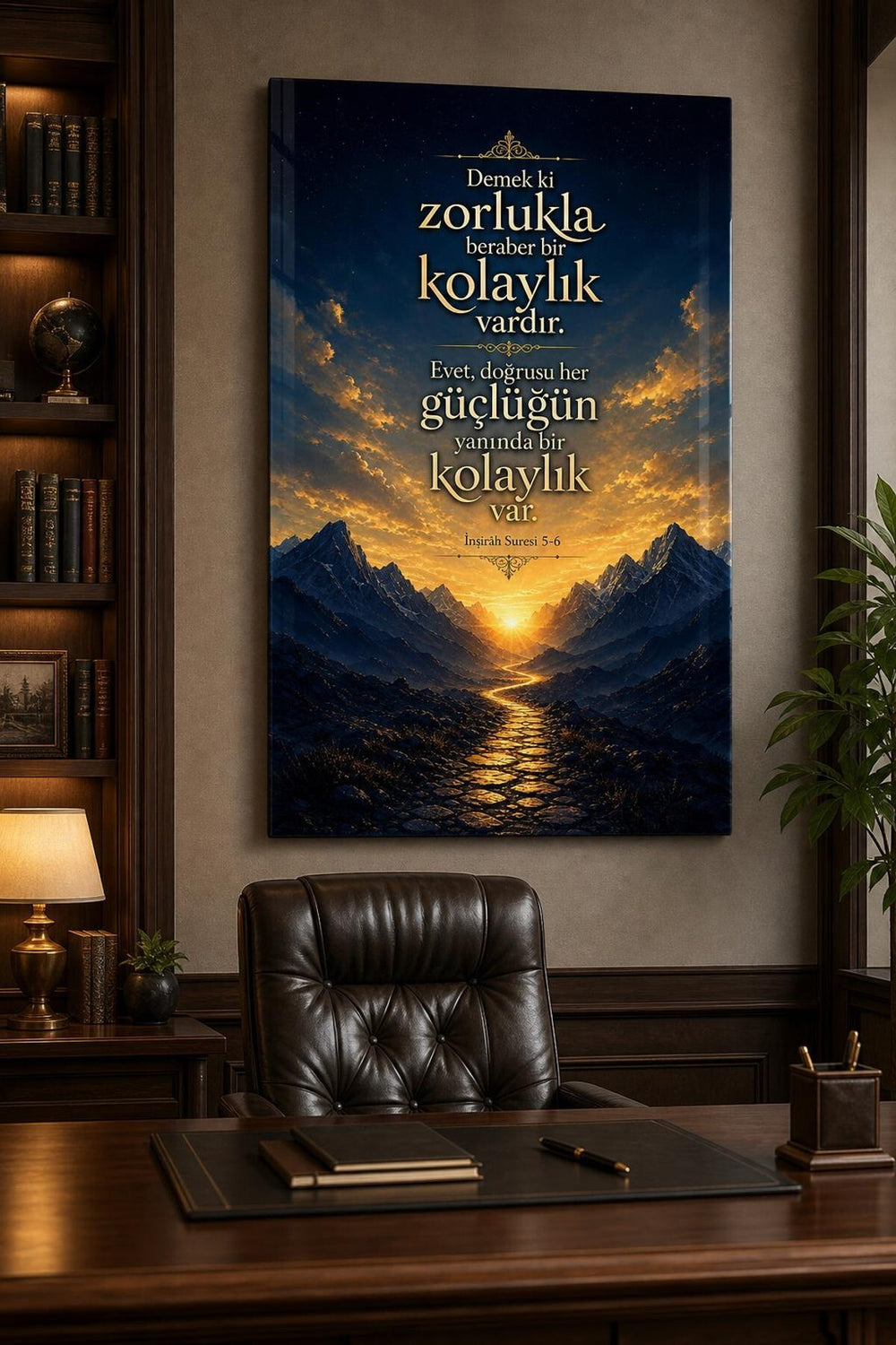 İnşirah Suresi Baskılı Cam Tablo – Manevi Sözlü UV Baskı Duvar Tablosu