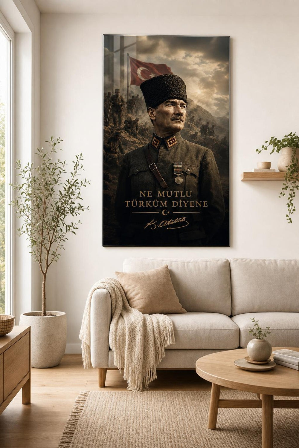 Atatürk Temalı Baskılı Cam Tablo – Türk Bayraklı UV Baskı Dekoratif Duvar Tablosu