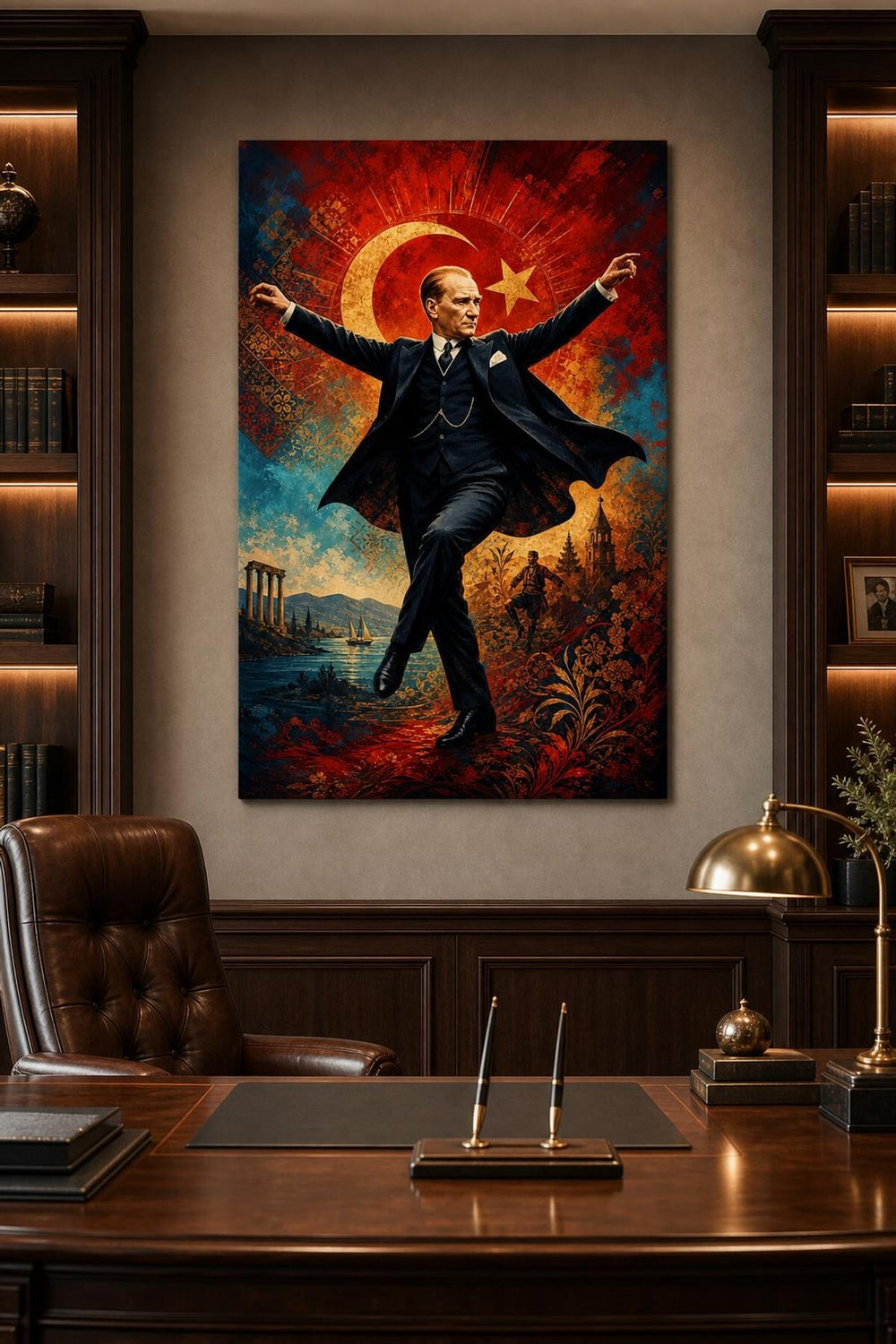 Atatürk Zeybek Modern Sanat Baskılı Cam Tablo – UV Baskı Dekoratif Duvar Tablosu
