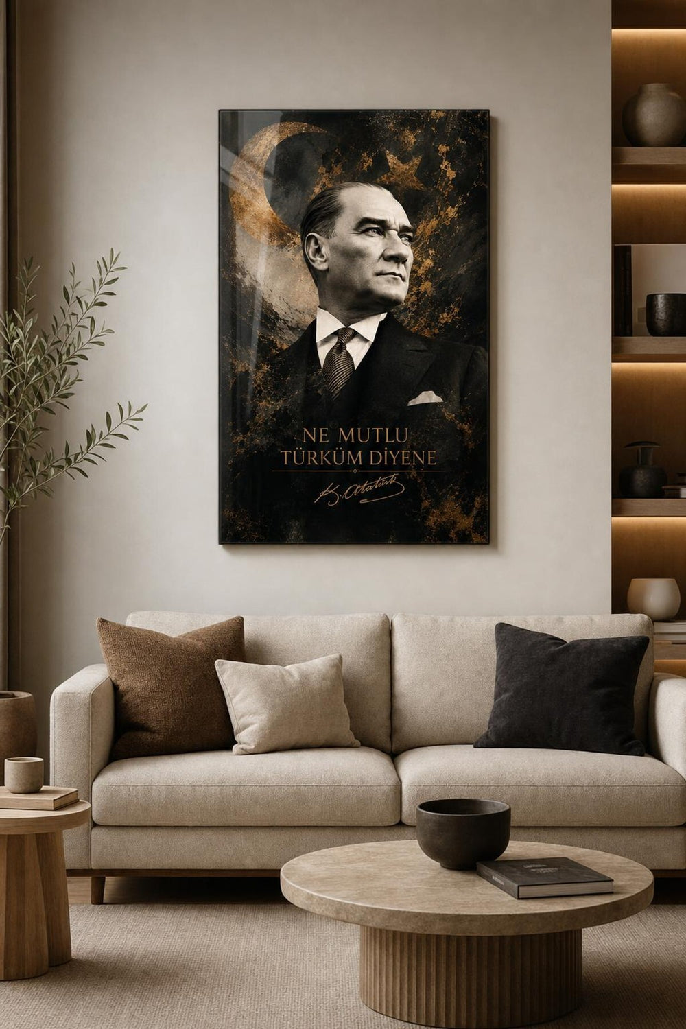 Atatürk Portreli Baskılı Cam Tablo – Türk Bayrağı Temalı UV Baskı Duvar Tablosu